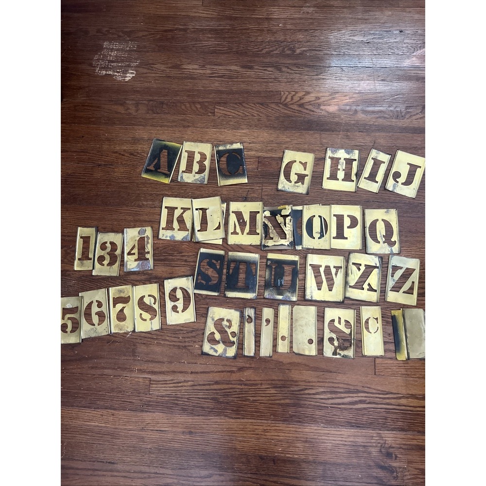 Reese's Brass 5" Letters 4" Numbers Stencil Set Lockedge Vtg 39pcs Lot Incomplet